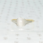 grey moonstone ring set in 9k yellow gold and platinum vintage