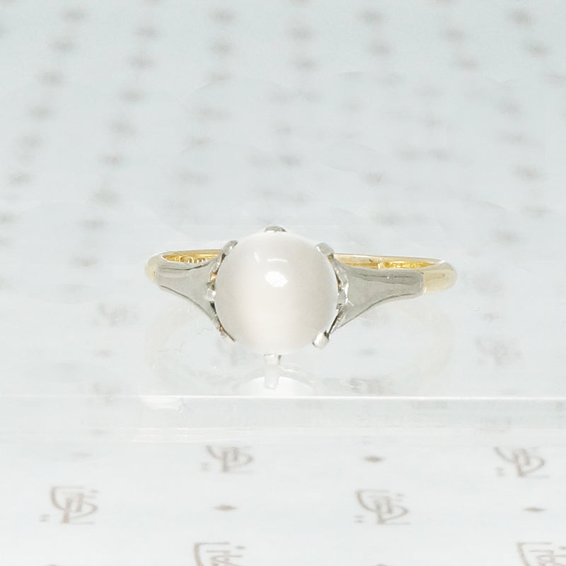 grey moonstone ring set in 9k yellow gold and platinum vintage