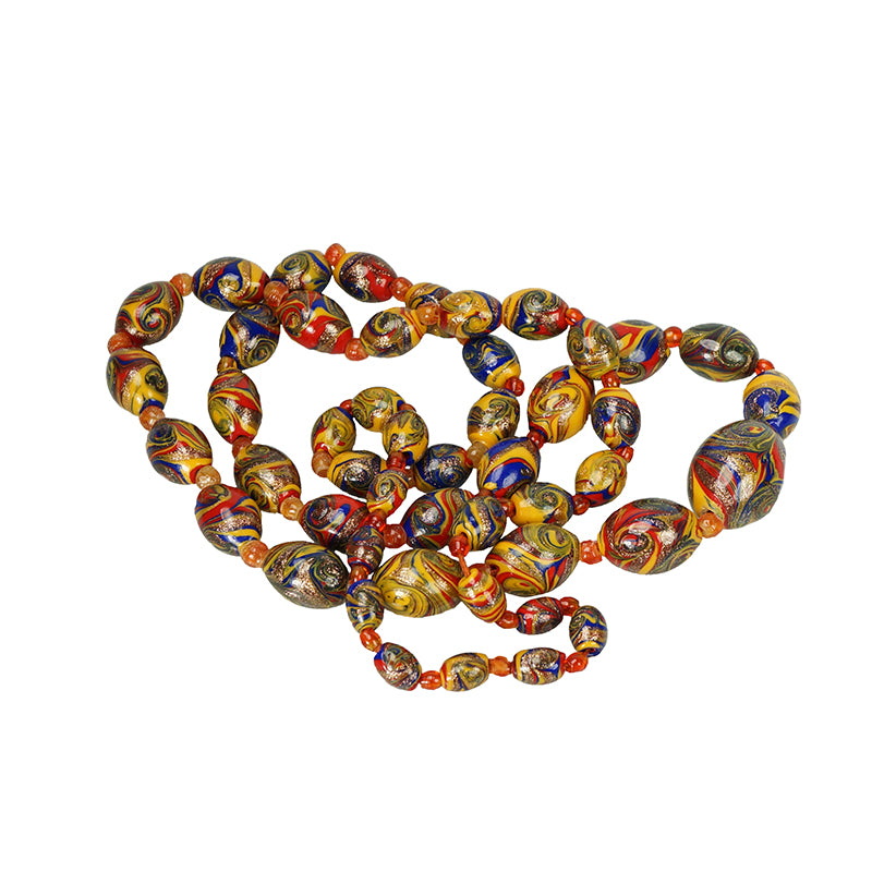 Beautiful Long Antique Venetian Glass Bead Necklace - Gem Set Love