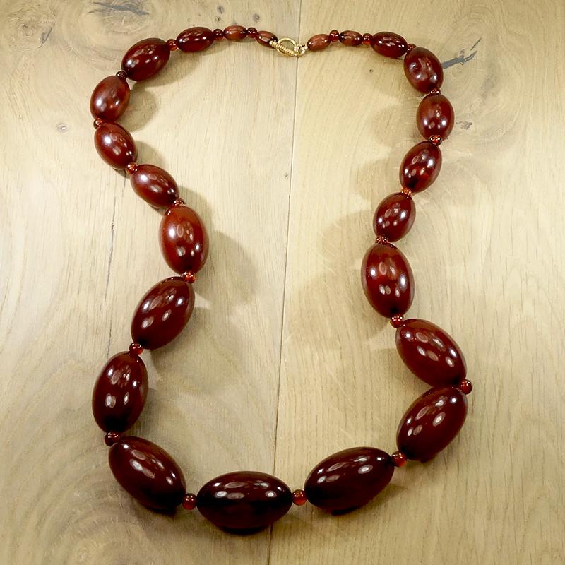 Rare Red Amber Beads with Gold Clasp