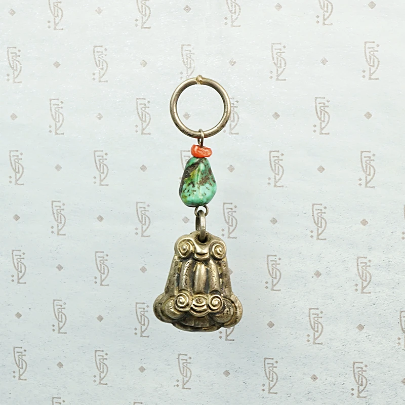 Chinese Silver Blossom Ornament with Turquoise and Coral