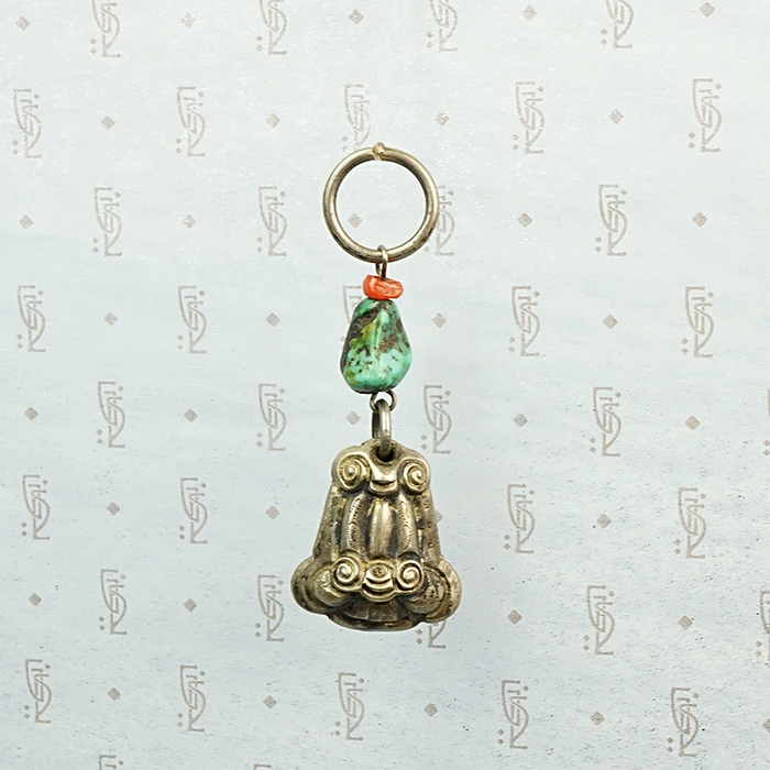 Chinese Silver Blossom Ornament with Turquoise and Coral