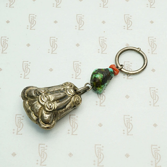 Chinese Silver Blossom Ornament with Turquoise and Coral