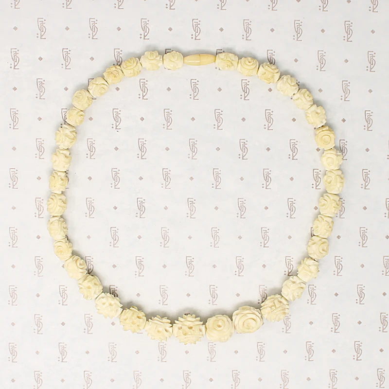Chinese Roses Carved Organic Bead Necklace