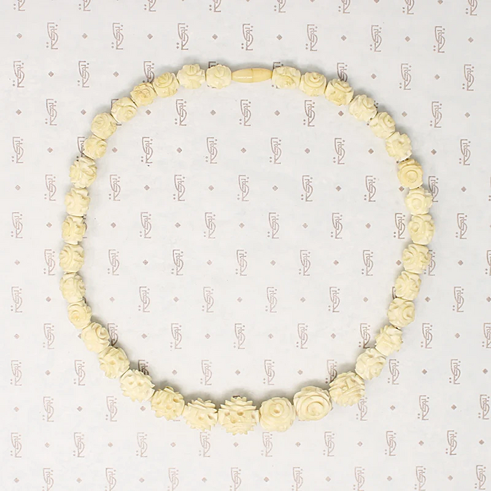 Chinese Roses Carved Organic Bead Necklace