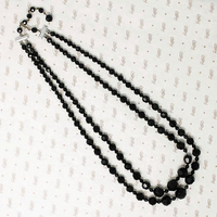 Two Strand Graduated Black Glass Bead Necklace