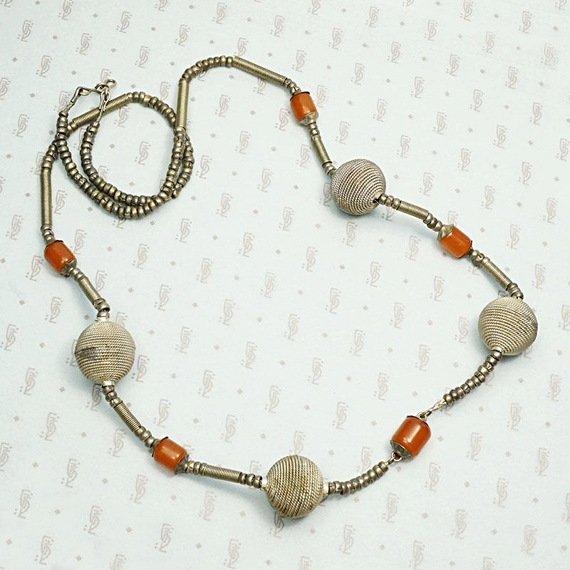 North African White Brass & Amber Necklace