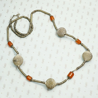 North African White Brass & Amber Necklace