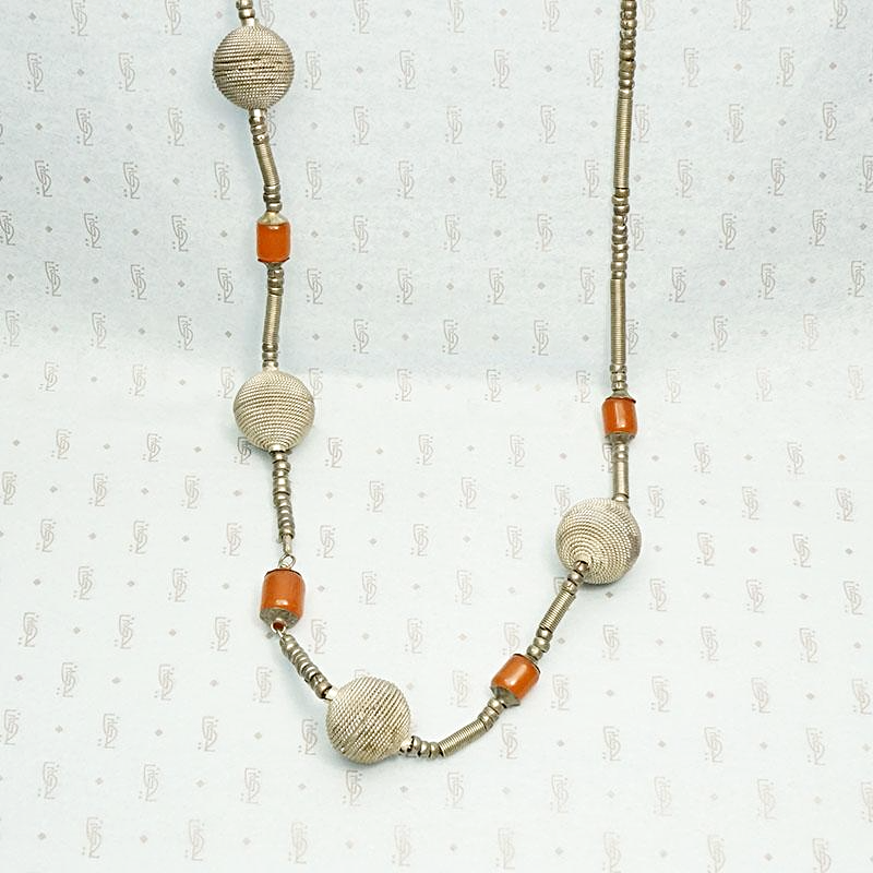 North African White Brass & Amber Necklace