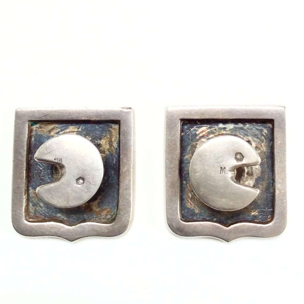Shield Shaped Silver Niello Enamel Cufflinks circa 1900