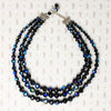 Dynamite Three Strand Black AB Glass Bead Necklace