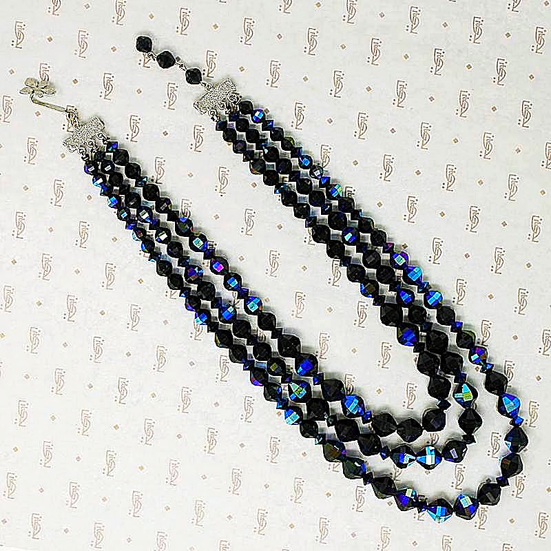 Dynamite Three Strand Black AB Glass Bead Necklace