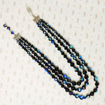 Dynamite Three Strand Black AB Glass Bead Necklace
