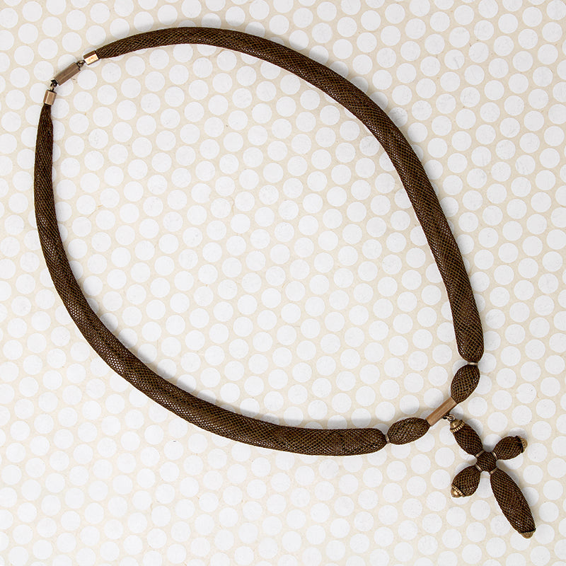 Victorian Woven Hair Necklace with Cross