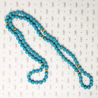 Long Turquoise Glass & Gold Bead Necklace