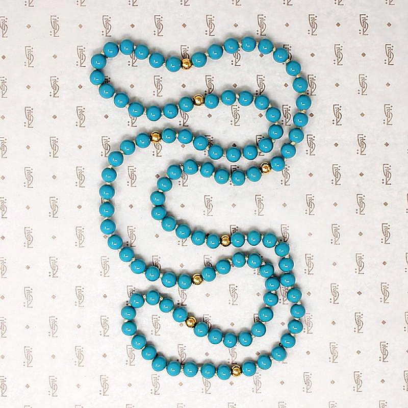 Long Turquoise Glass & Gold Bead Necklace