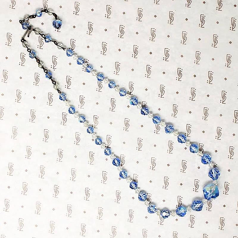 1950s Blue & White Aurora Beads with AB Finish