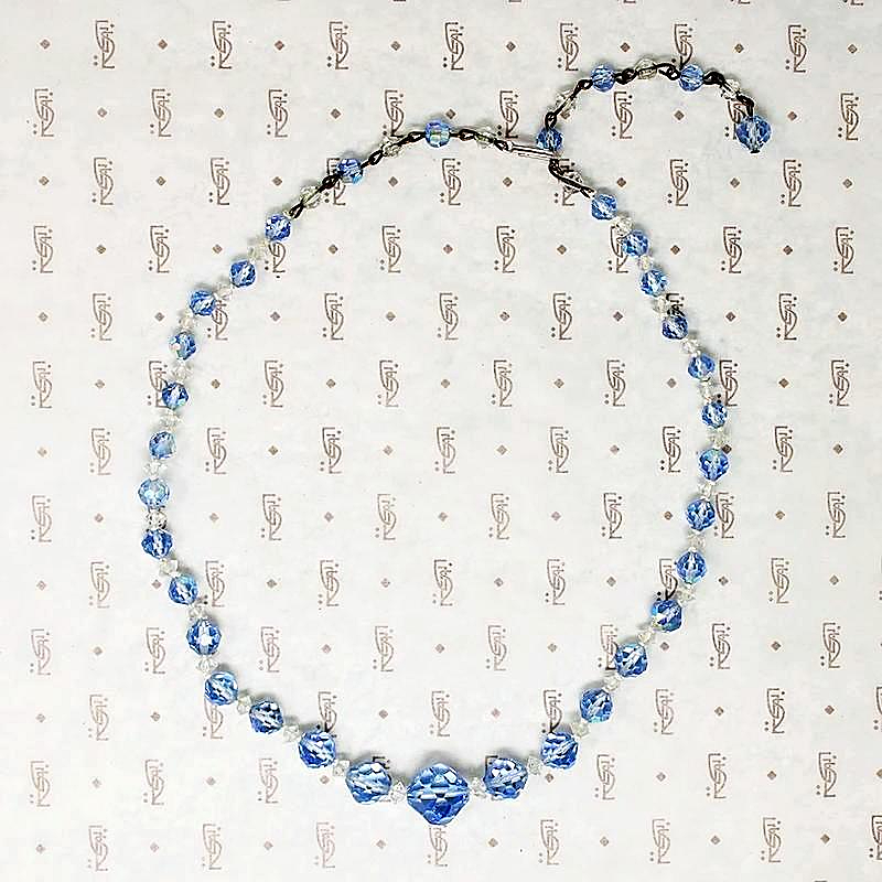 1950s Blue & White Aurora Beads with AB Finish