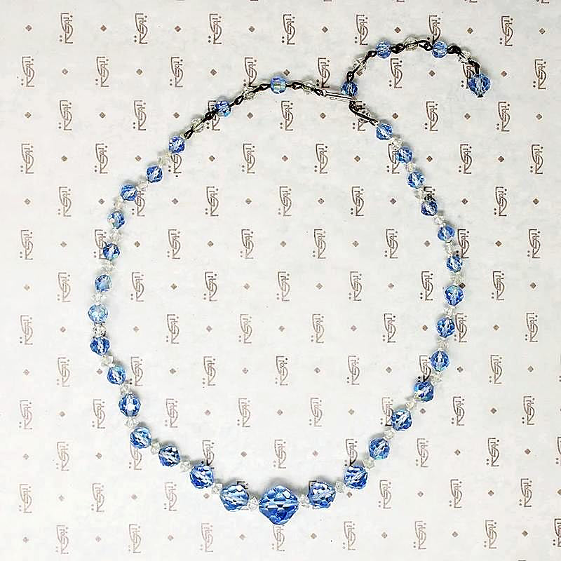 1950s Blue & White Aurora Beads with AB Finish
