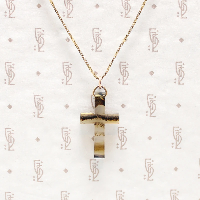 Edwardian Banded Agate Cross Necklace