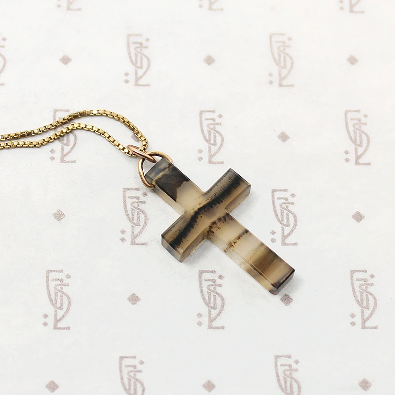 Edwardian Banded Agate Cross Necklace