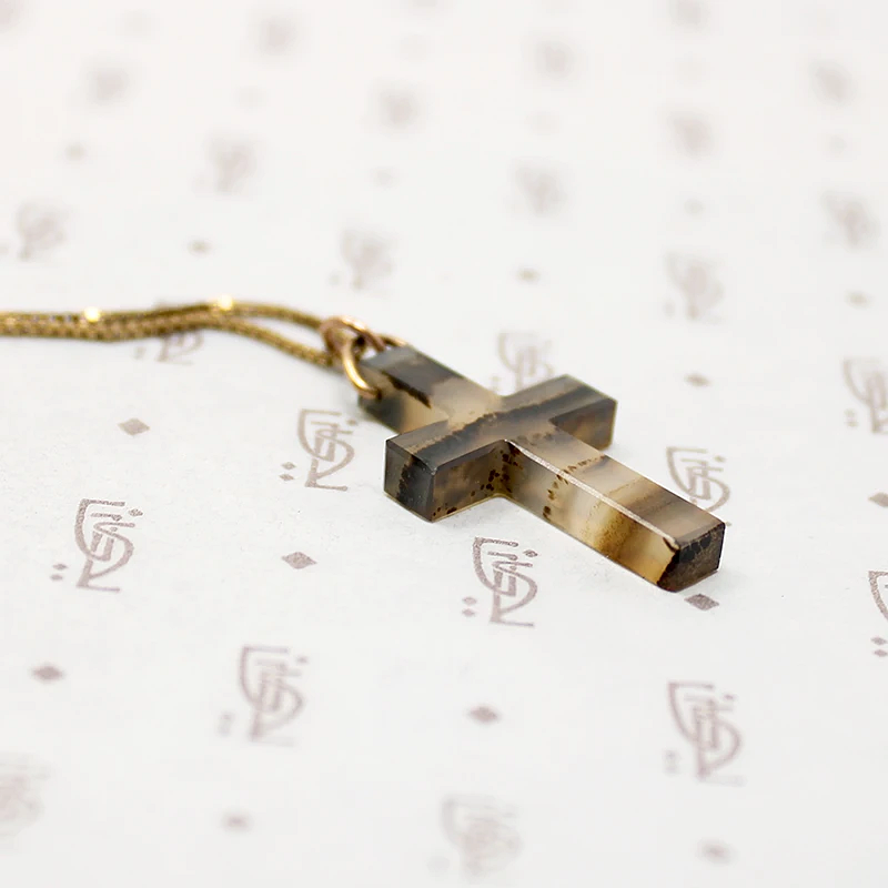 Edwardian Banded Agate Cross Necklace
