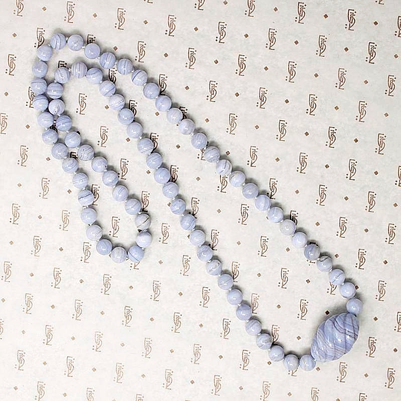 Blue Lace Agate Necklace with Delicate Carved Bead