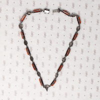 Art Deco Silver Necklace Coral and Marcasite