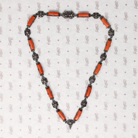 Art Deco Silver Necklace Coral and Marcasite