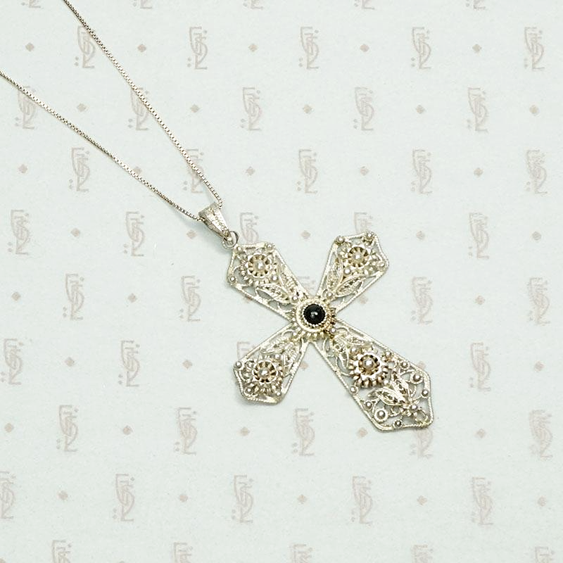 Ornate Filigree Cross with Leaves and Daisies