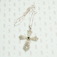 Ornate Filigree Cross with Leaves and Daisies