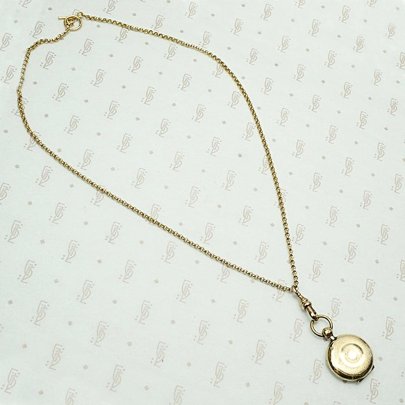 Antique Pocket Watch-Style Locket on Toggle Chain