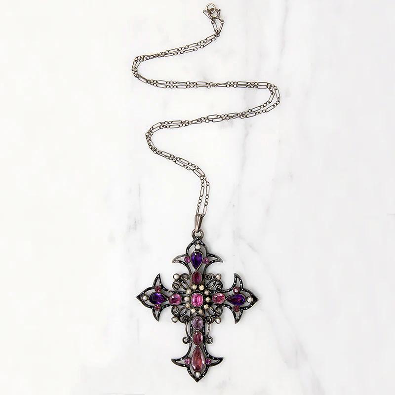 Stunning Beryl, Pearl & Paste French Silver Cross Circa 1830