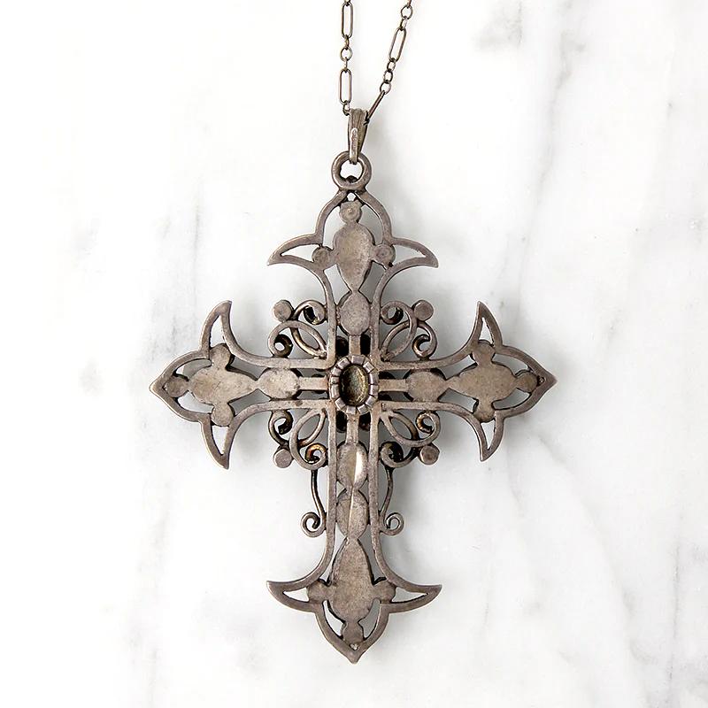 Stunning Beryl, Pearl & Paste French Silver Cross Circa 1830