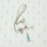 Silver Cross Inlaid with Coral and Turquoise