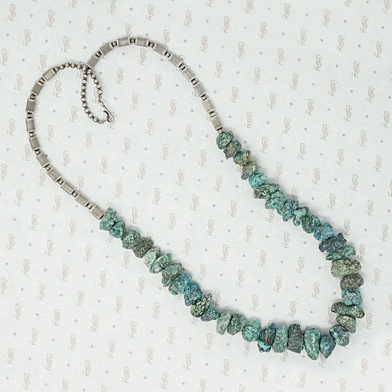 Rough Hewn Turquoise & Silver Bead Necklace 