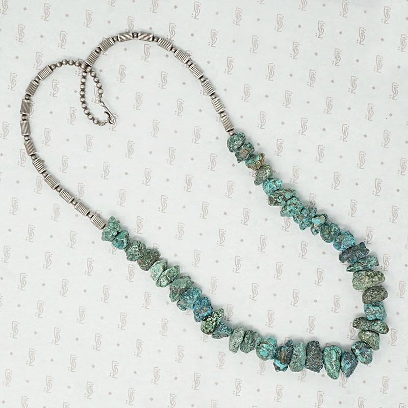 Rough Hewn Turquoise & Silver Bead Necklace 