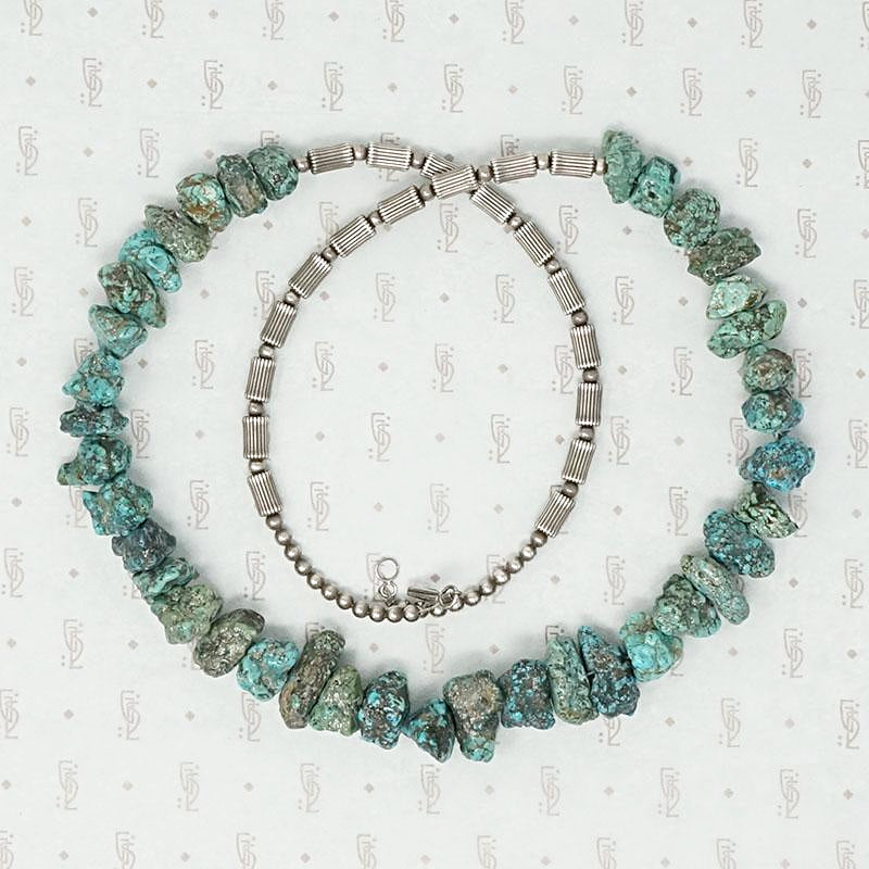 Rough Hewn Turquoise & Silver Bead Necklace 