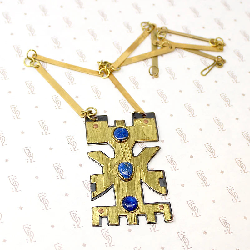 Brilliant Mixed Metal & Lapis Brutalist Necklace
