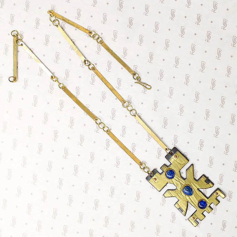 Brilliant Mixed Metal & Lapis Brutalist Necklace