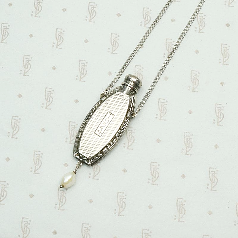 Pinstriped Art Deco Perfume Bottle Necklace