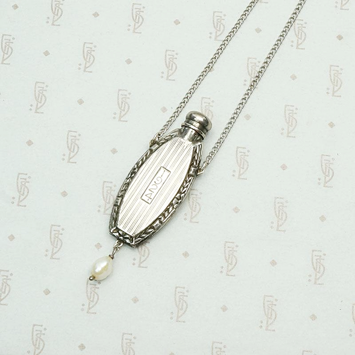 Pinstriped Art Deco Perfume Bottle Necklace