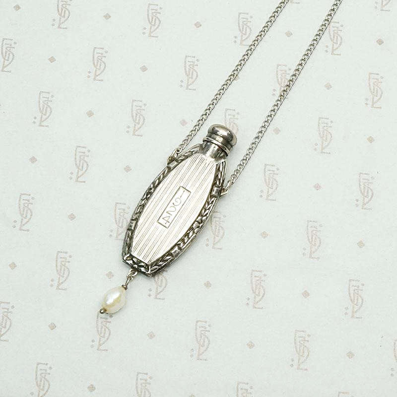 Pinstriped Art Deco Perfume Bottle Necklace