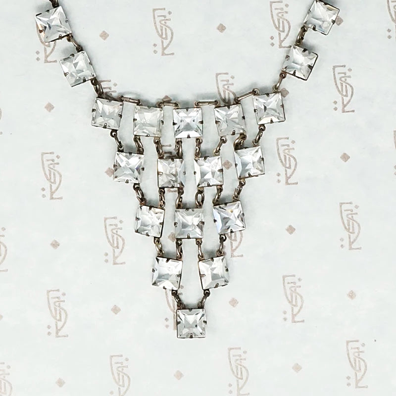 Art Deco Crystal and Chrome Bib Necklace