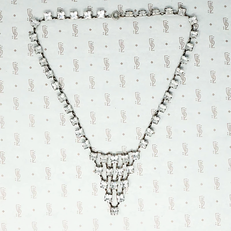 Art Deco Crystal and Chrome Bib Necklace