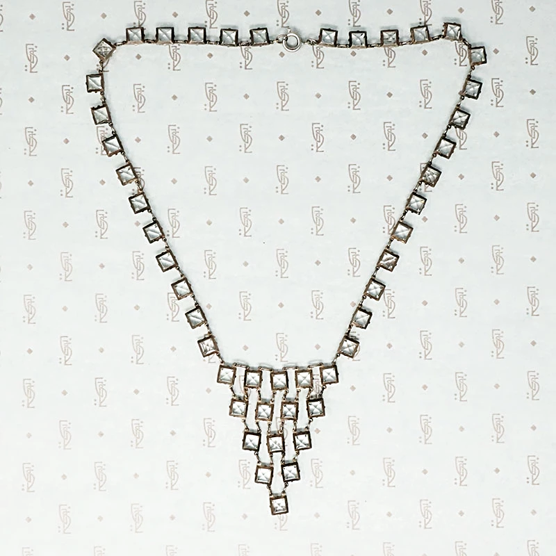 Art Deco Crystal and Chrome Bib Necklace