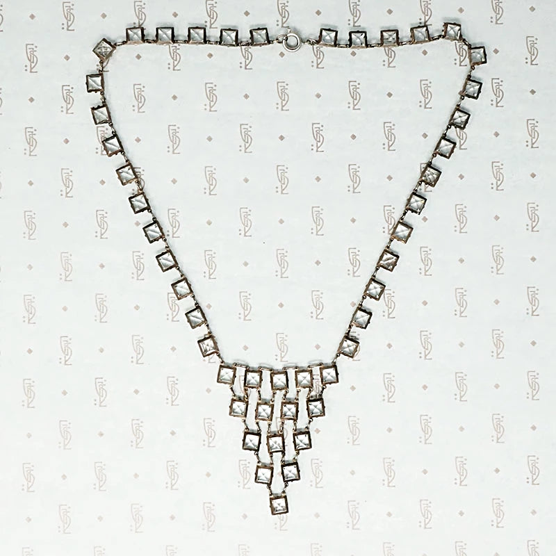 Art Deco Crystal and Chrome Bib Necklace