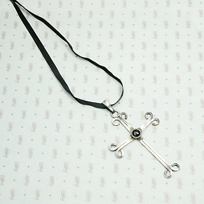 Hand Wrought Silver Cross on Silk