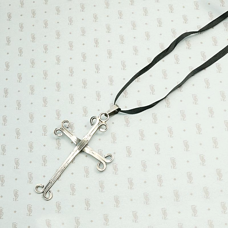 Hand Wrought Silver Cross on Silk