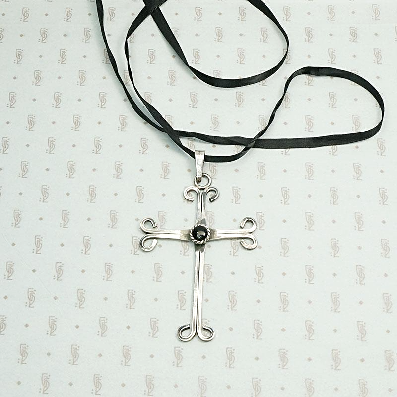 Hand Wrought Silver Cross on Silk